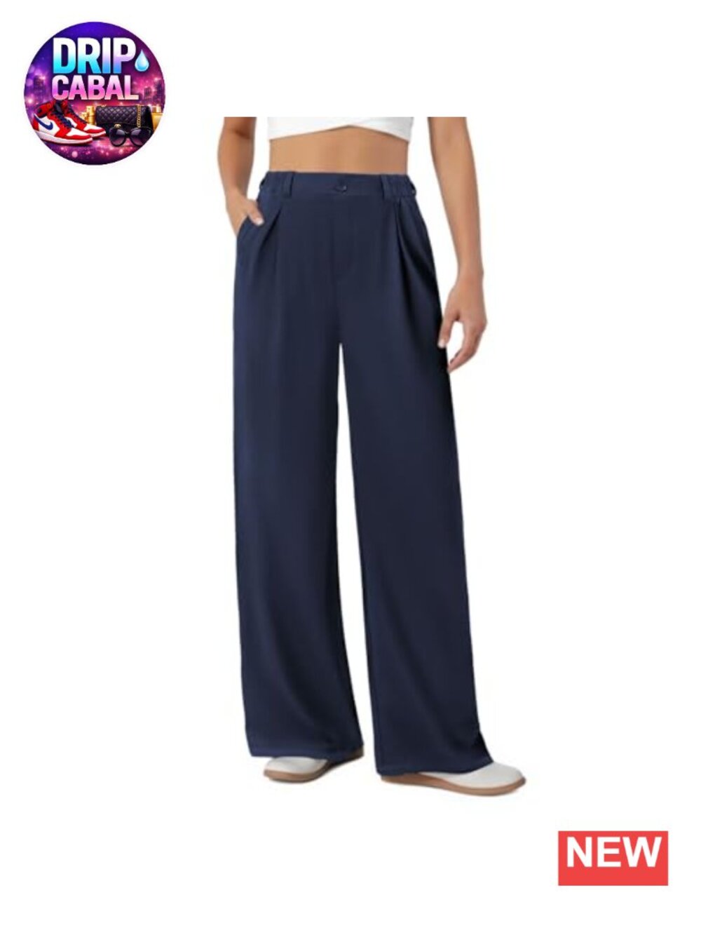 Women's Wide Leg Work Pants Elastic Waist Stretchy Palazzos with Pockets